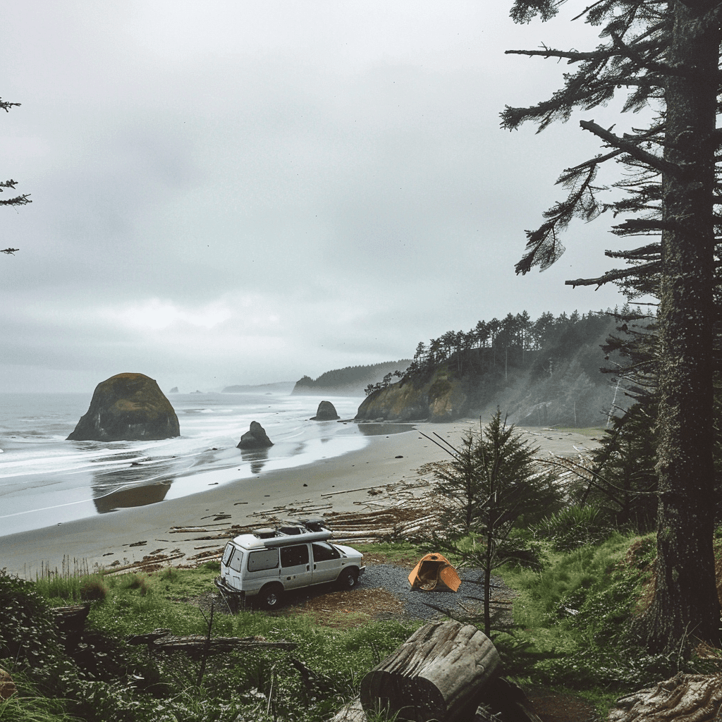 Mountain view, camping at the Oregon Coast.