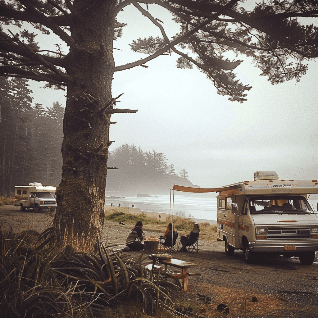 Beachfront campsite, camping at the Oregon Coast