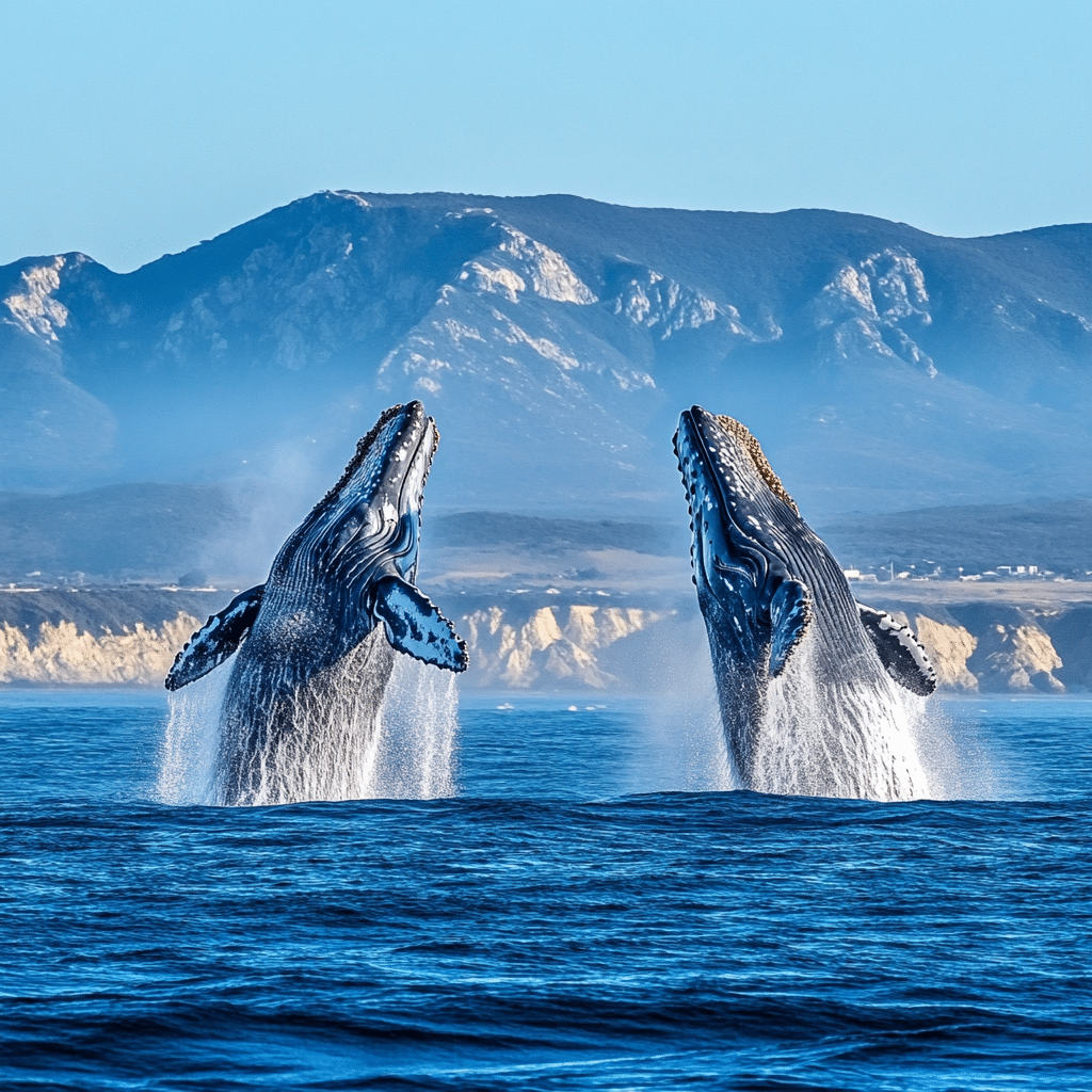 Whales breaching Depoe Bay