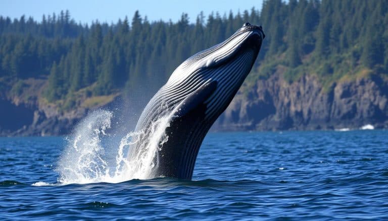 Gray whale breaching off the Oregon coast during peak whale watching season