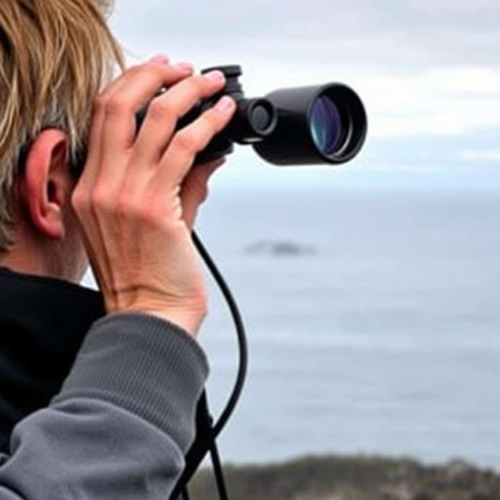 Person using binoculars for whale watching along the Oregon coast
