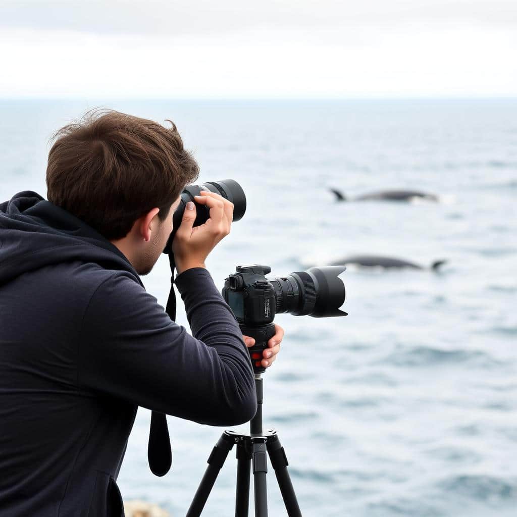 Photographer capturing whale sightings with telephoto lens