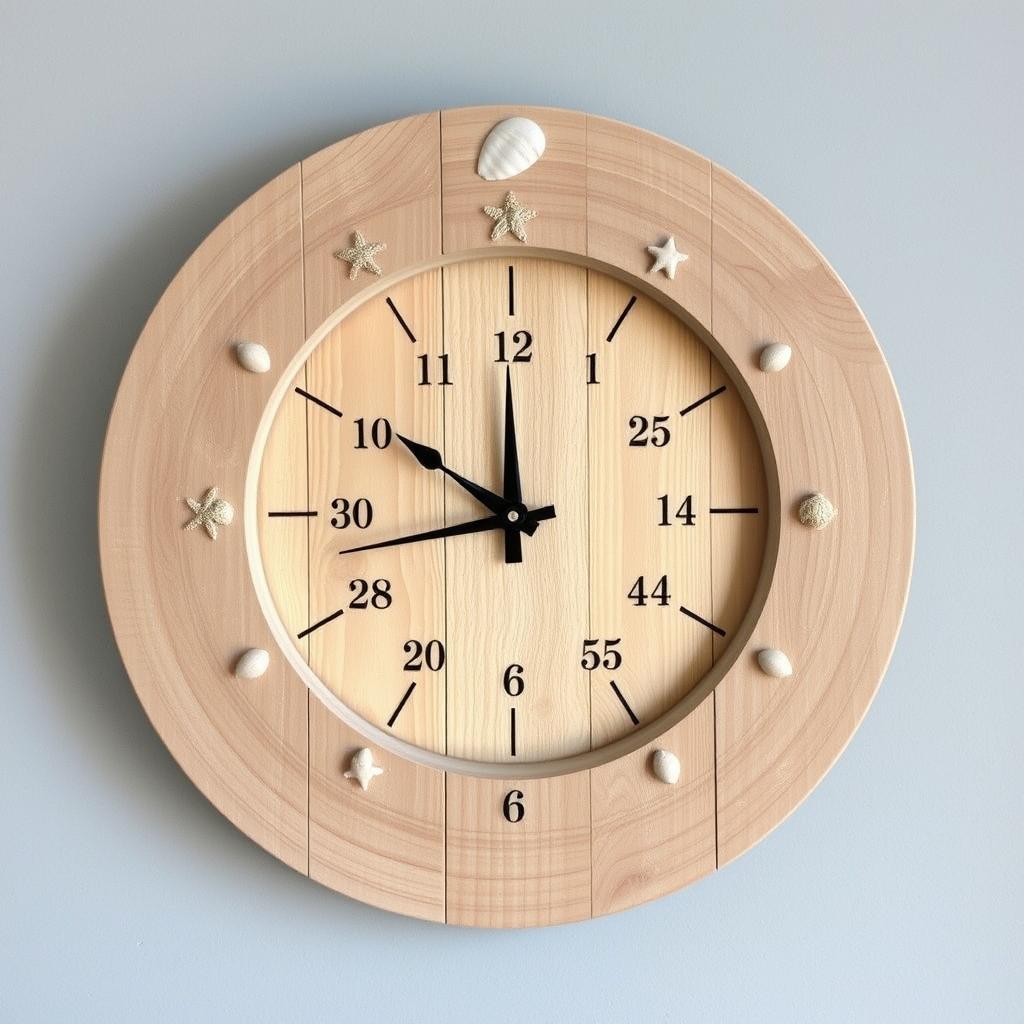 Wooden tide clock with coastal design elements