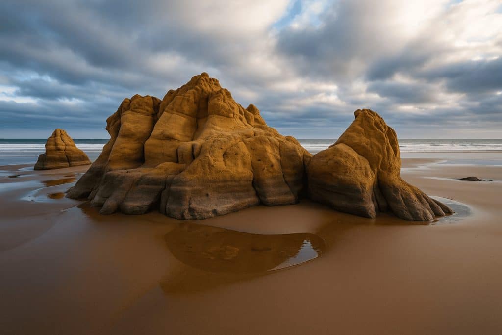 Cape Kiwanda's distinctive sandstone formations with tide pools during Oregon tide pool exploration