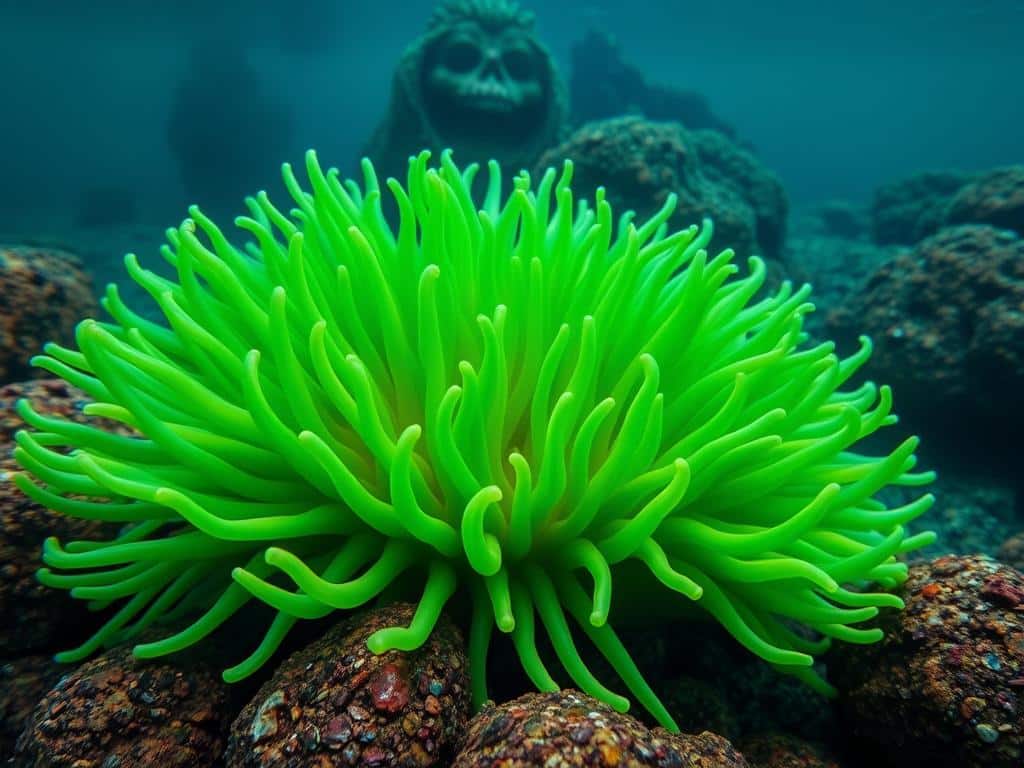 Close-up of a giant green anemone during Oregon tide pool exploration
