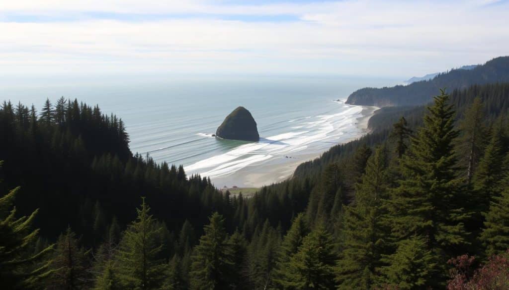 Ecola State Park viewpoint overlooking Cannon Beach and Haystack Rock