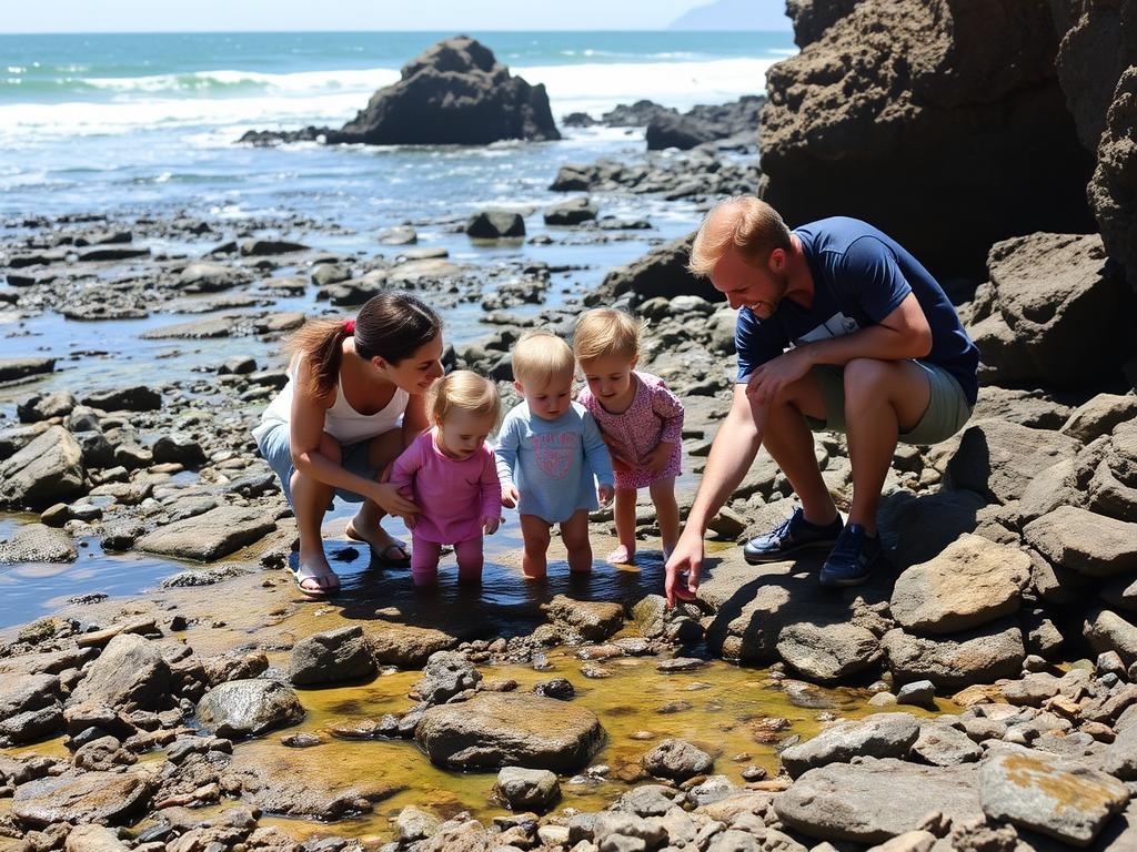 Family exploring tide pools at Cape Perpetua on the Oregon Coast