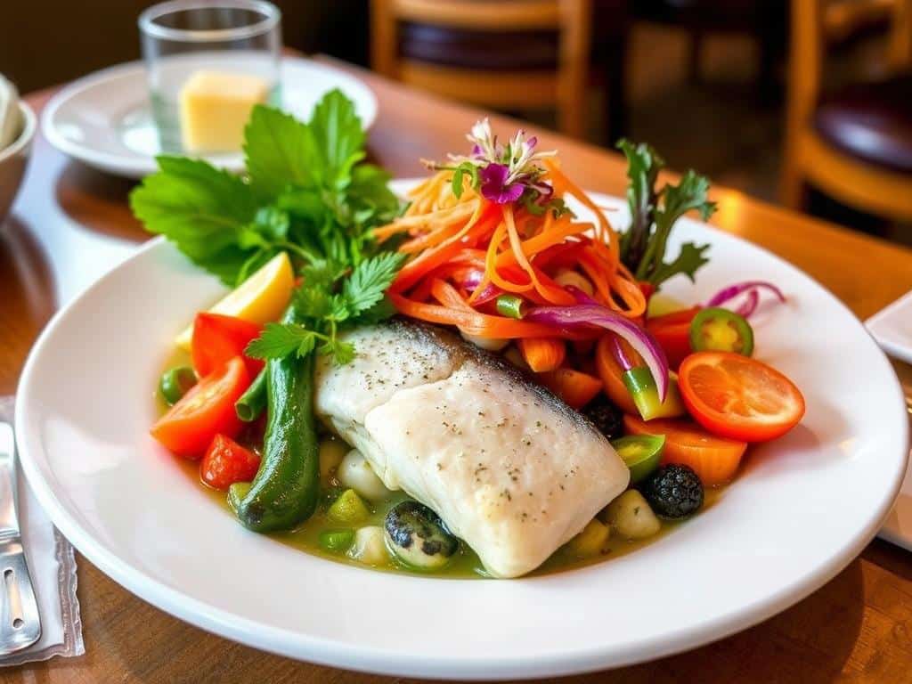 Fresh seafood dish from an Astoria Oregon restaurant featuring local catch