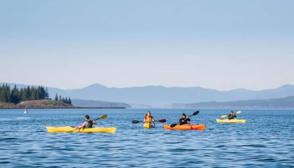 Kayakers exploring Nehalem Bay during Oregon Coast road trip