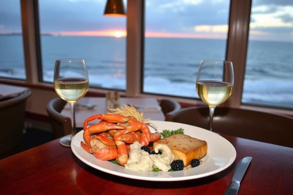Seafood dinner with ocean view at restaurant near OPRD Whale Watching Center