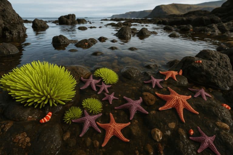 Vibrant Oregon tide pool with sea stars and anemones during Oregon tide pool exploration