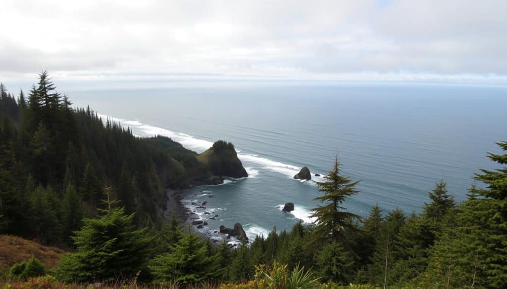 View from Tillamook Head trail overlooking the Pacific Ocean