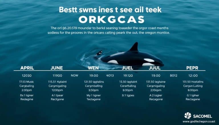 Calendar showing peak Oregon Coast orcas viewing seasons with April-June highlighted