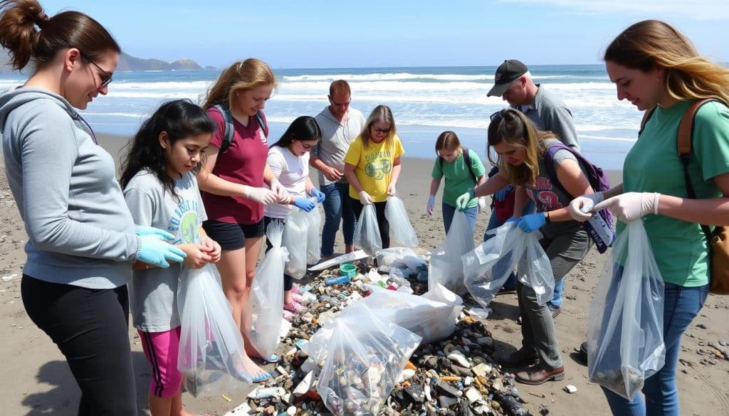 Conservation volunteers participating in Oregon Coast cleanup to protect orca habitat