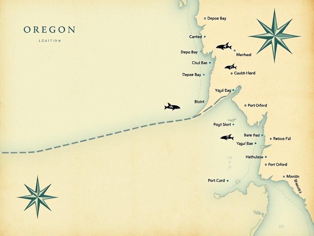 Map of the Oregon Coast highlighting top orca viewing locations including Depoe Bay and Cape Perpetua