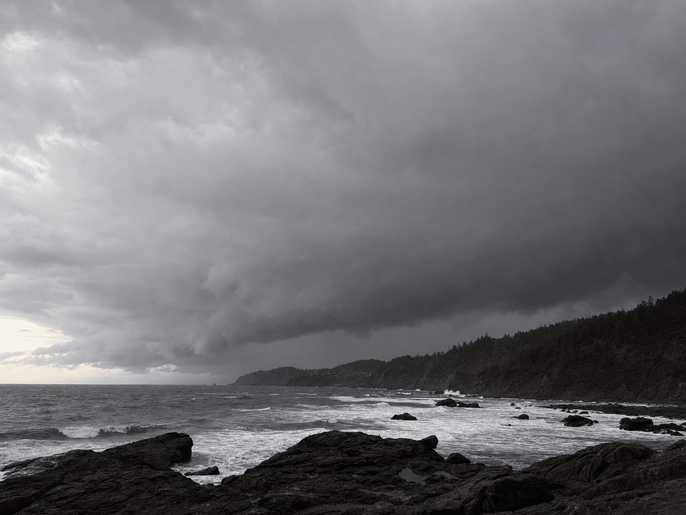 Incoming storm front approaching the Oregon Coast near Coos Bay