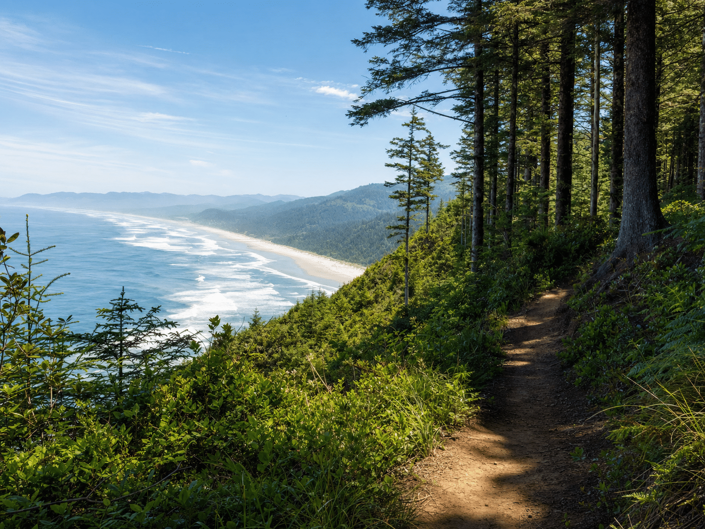Coastal hiking trail with ocean views near Manzanita
