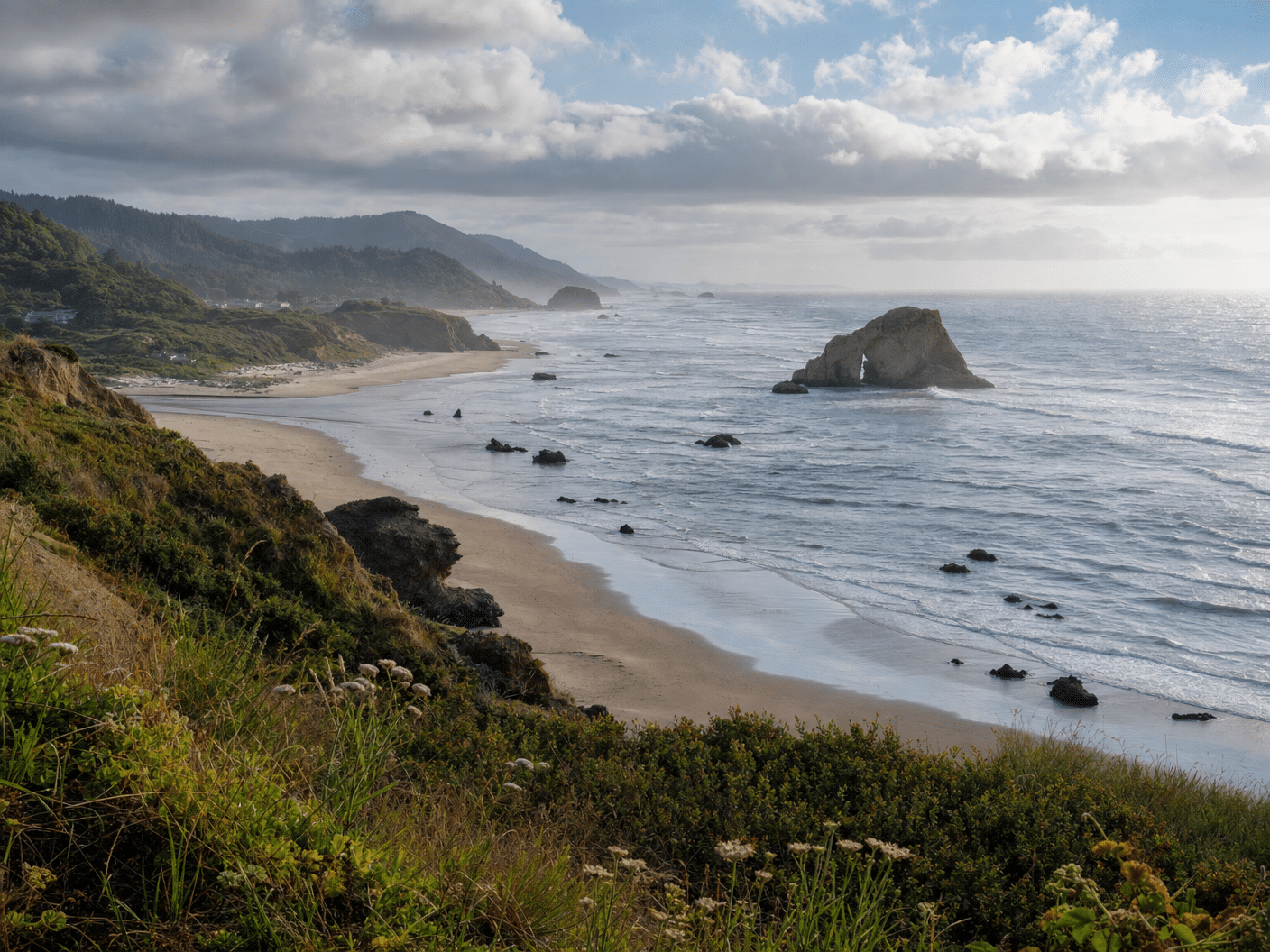 Scenic coastal viewpoint overlooking Waldport and surrounding Oregon Coast landscape