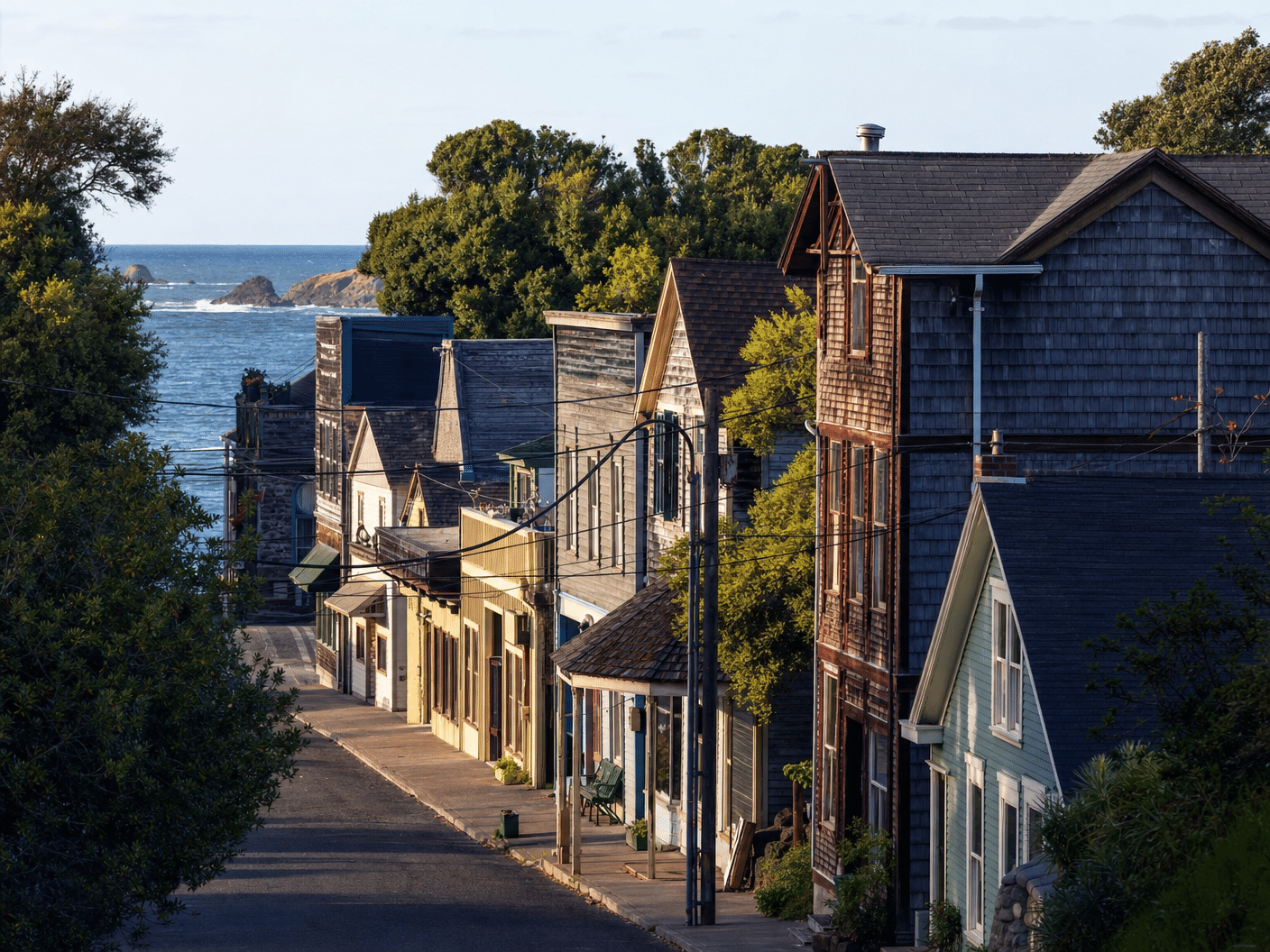Historic architecture and buildings in Brookings overlooking the coast