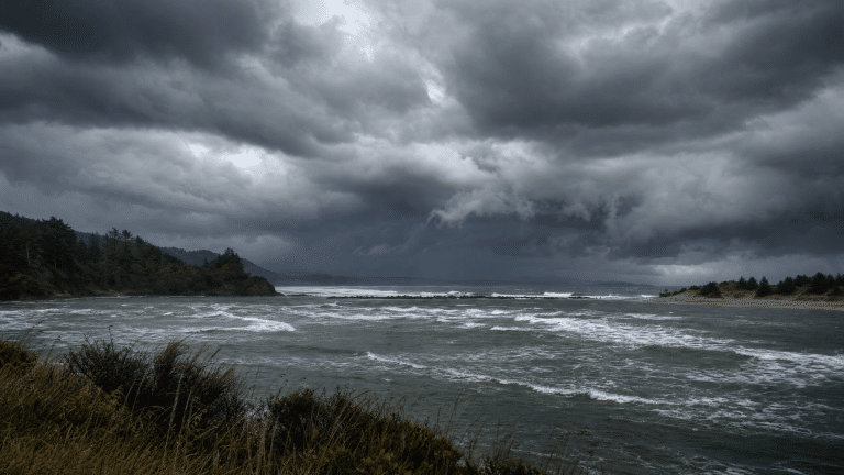 Dramatic storm clouds approaching Siletz Bay