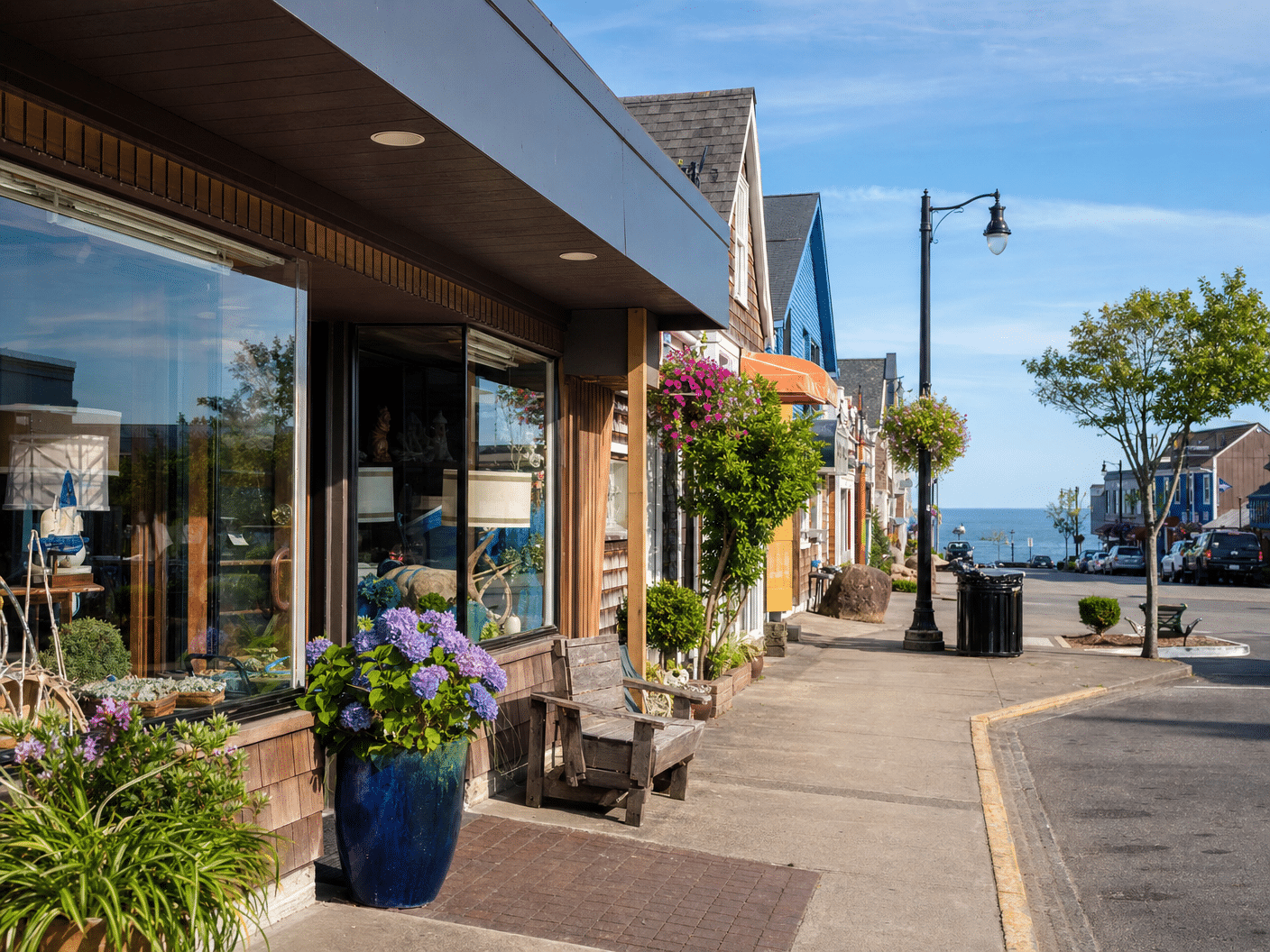Downtown Lincoln City with shops and waterfront access