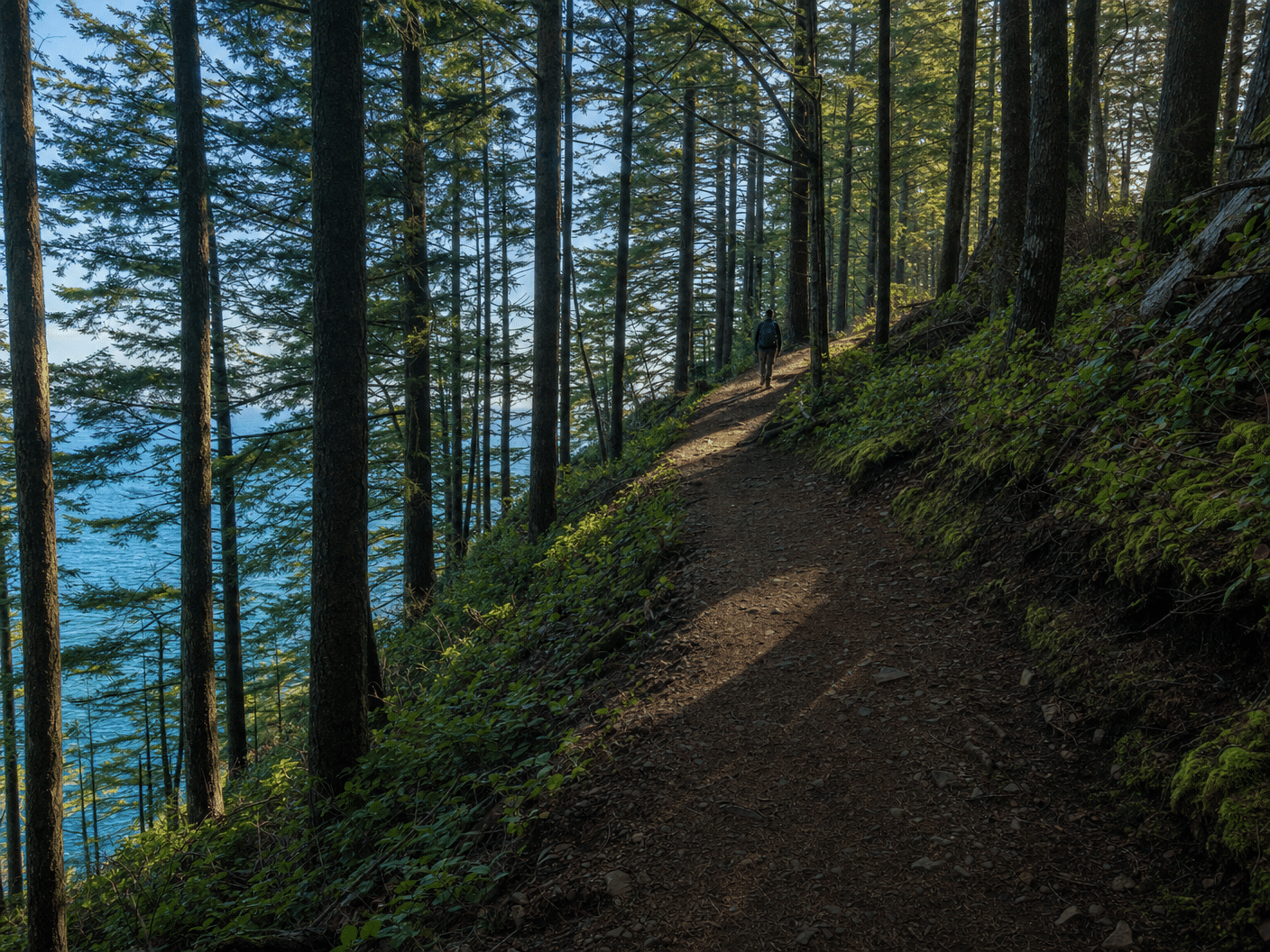 Hiking trail through forest on Tillamook Head