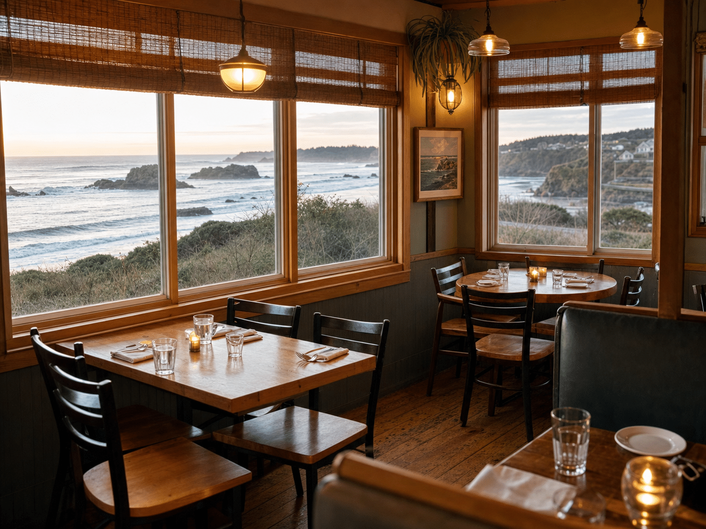 Cozy coastal restaurant with ocean views near Seal Rock