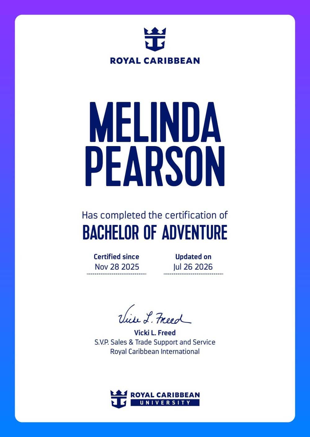 Bachelor of Adventure certificate
