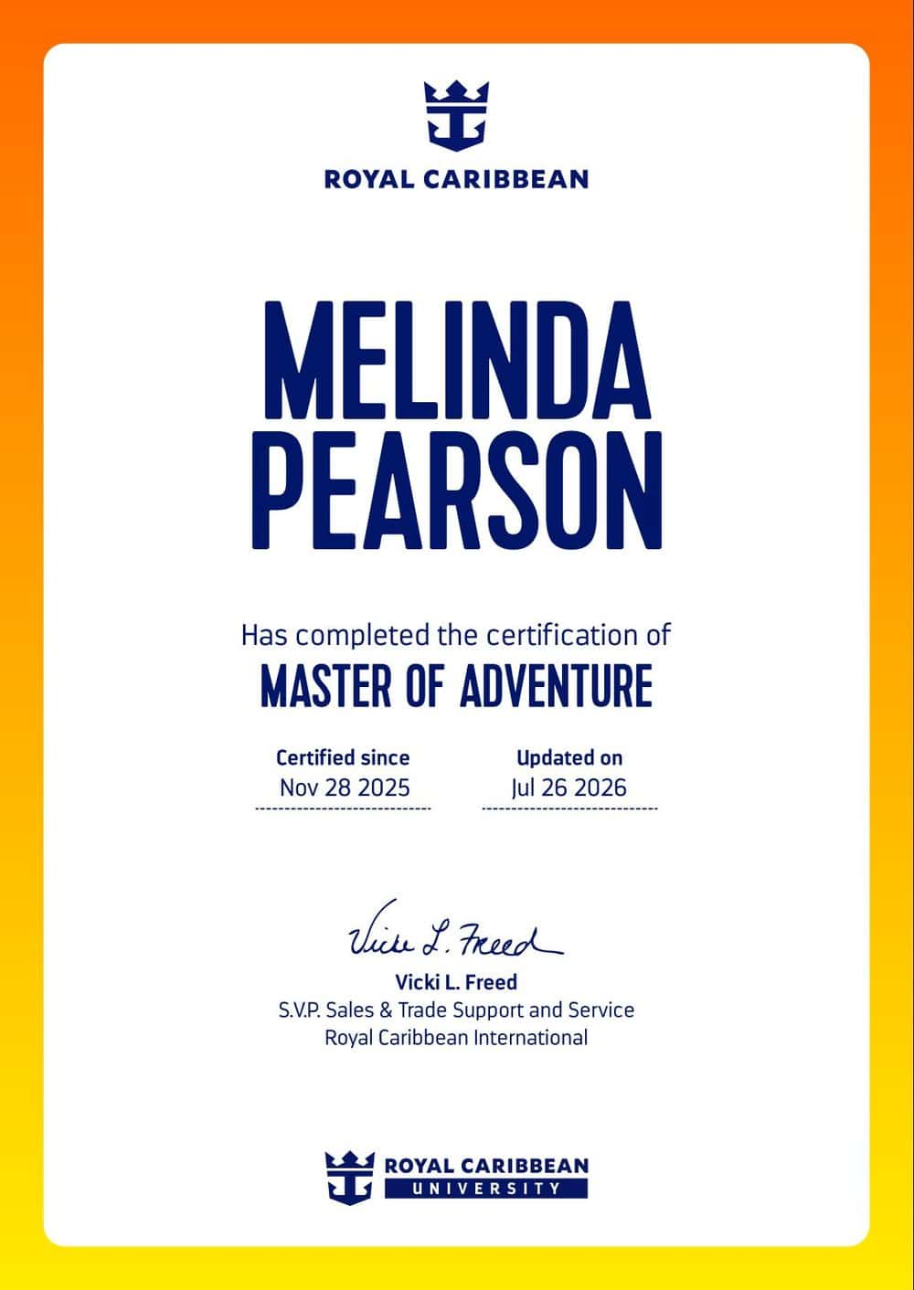 Master of Adventure certificate