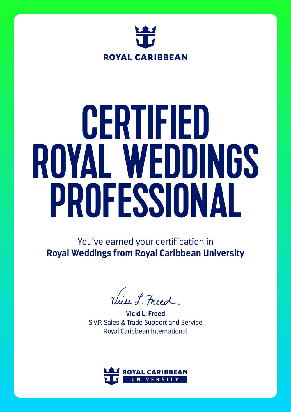 Certified Royal Weddings Professional certificate