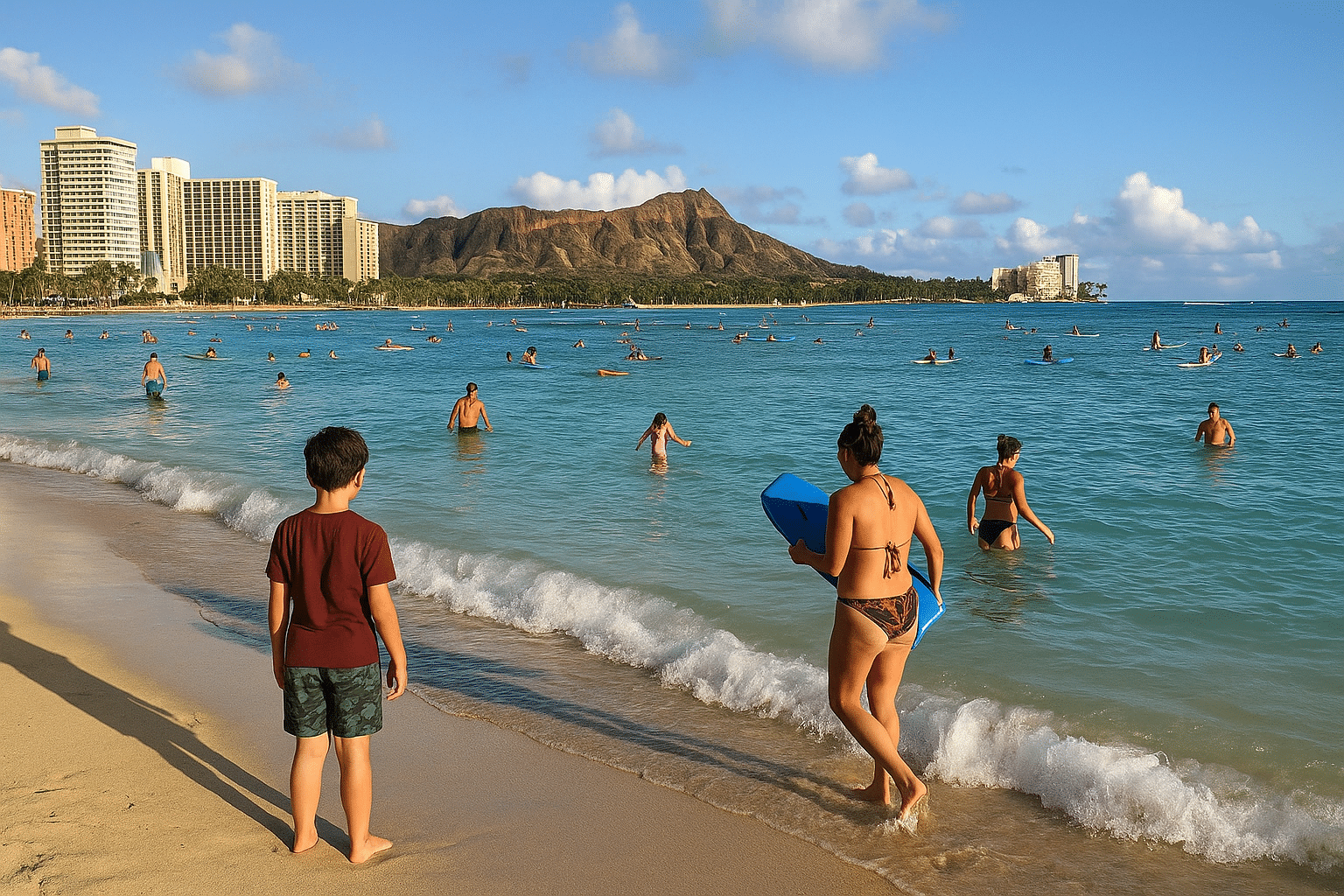 Beach activities in Waikiki, Oahu.