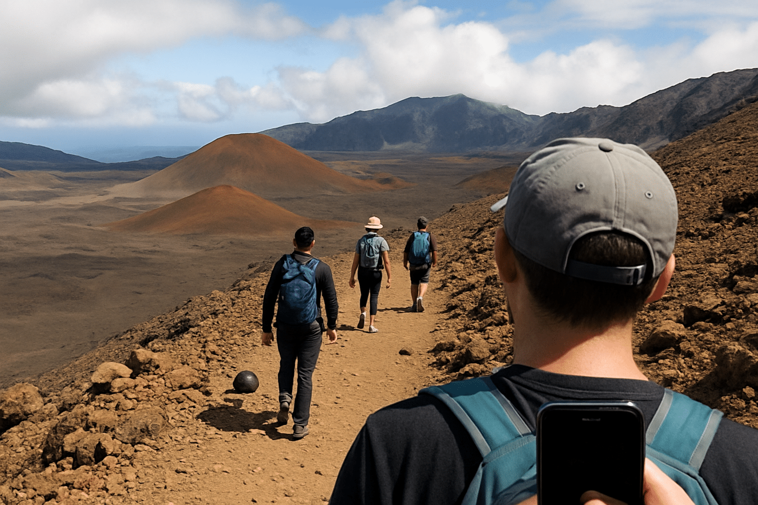 Group hiking in Haleakalā National Park.