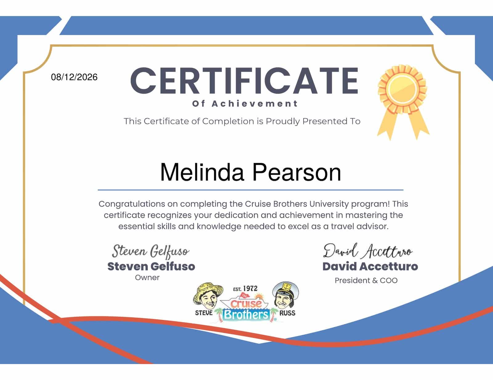 Cruise Brothers University Certificate of Achievement – Melinda Pearson