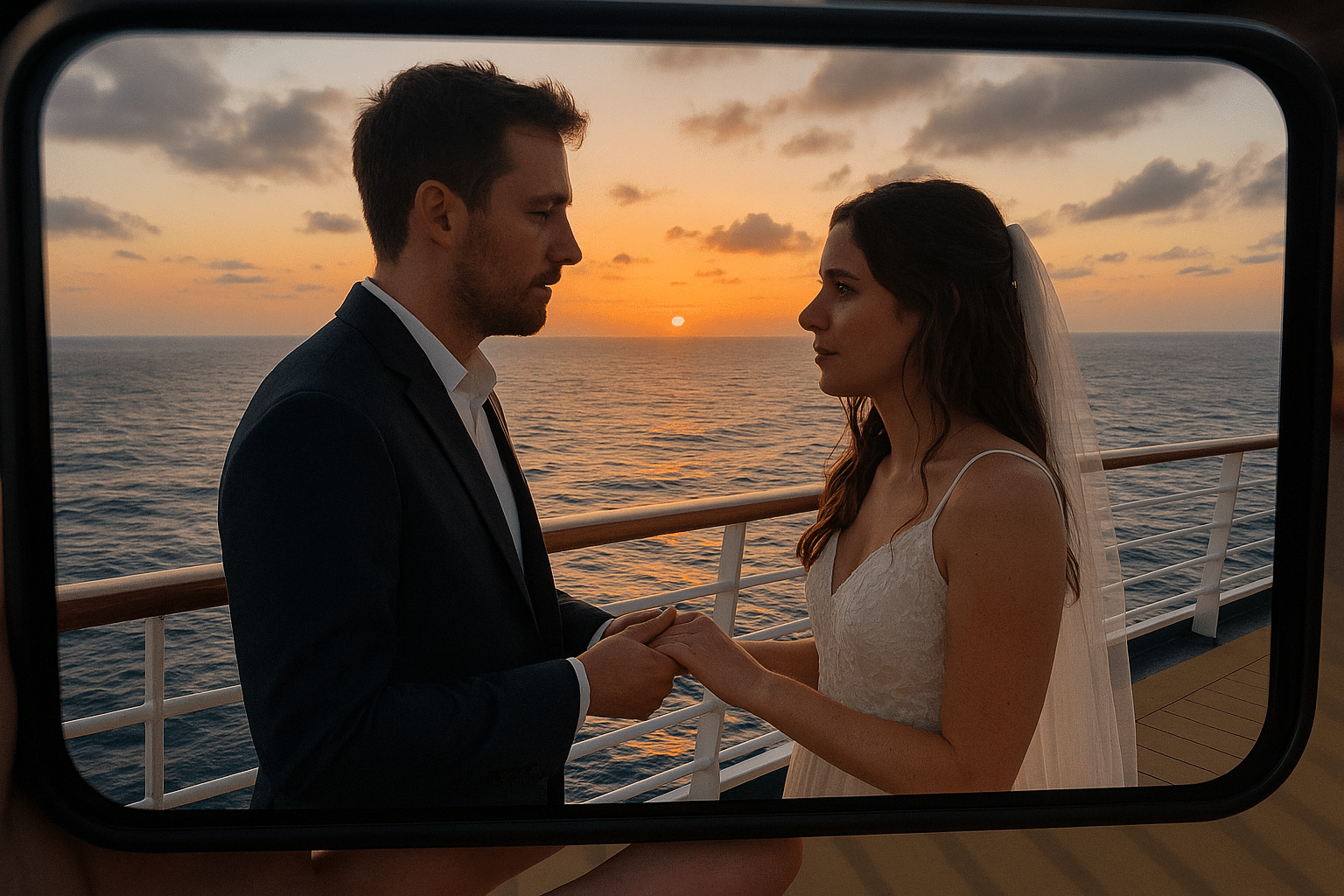 Couple on cruise wedding deck