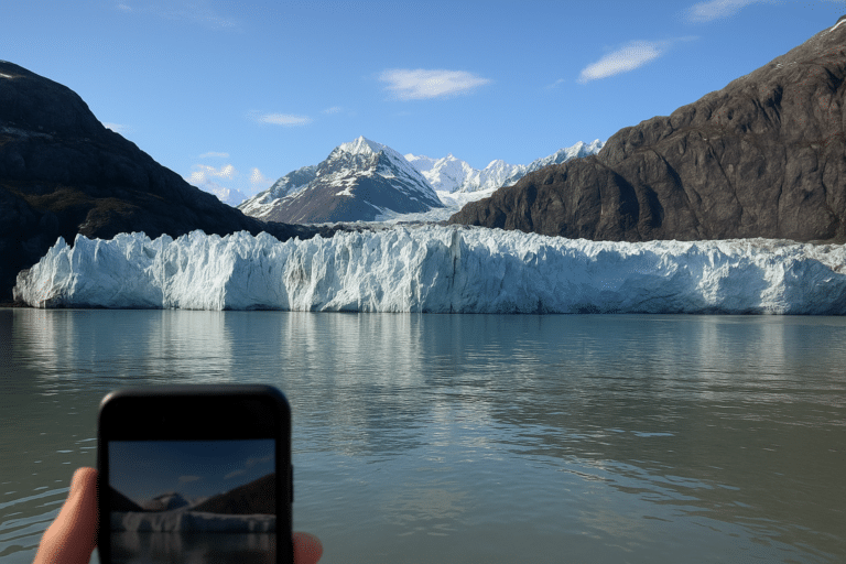 Massive glacier with blue tones in Glacier Bay, Alaska