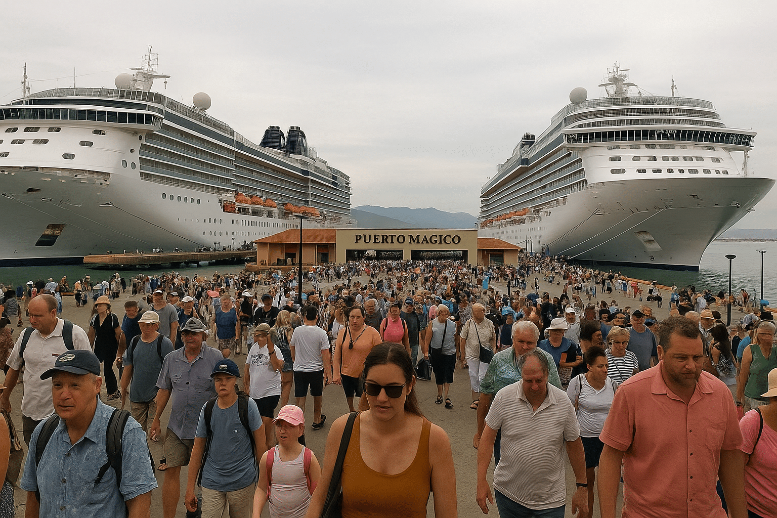 Cruise passengers arriving at Puerto Mágico