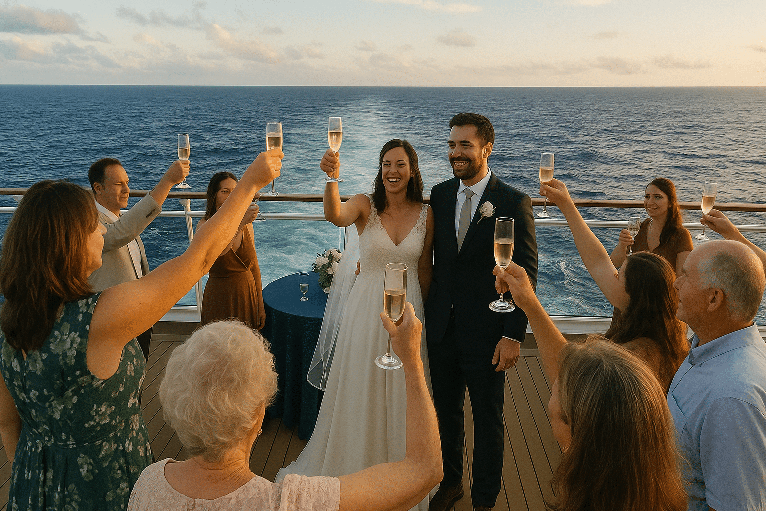 Cruise ship wedding reception with guests