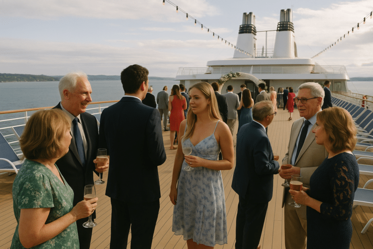 Guests enjoying a cruise wedding reception
