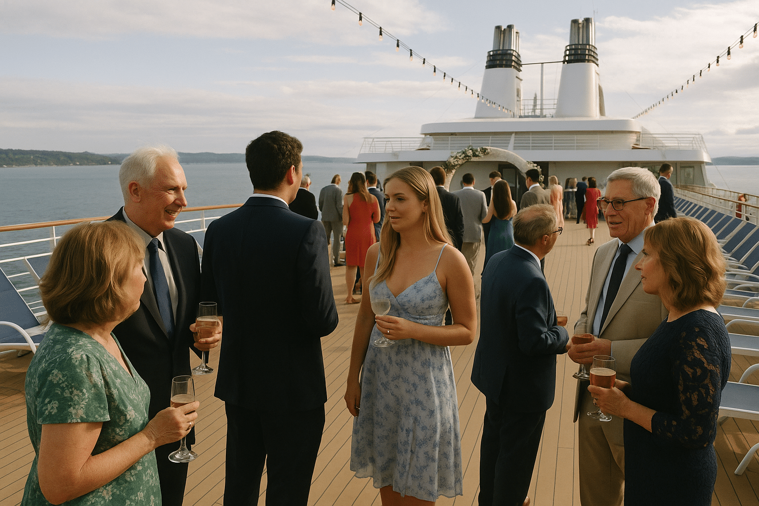 Guests enjoying a cruise wedding reception