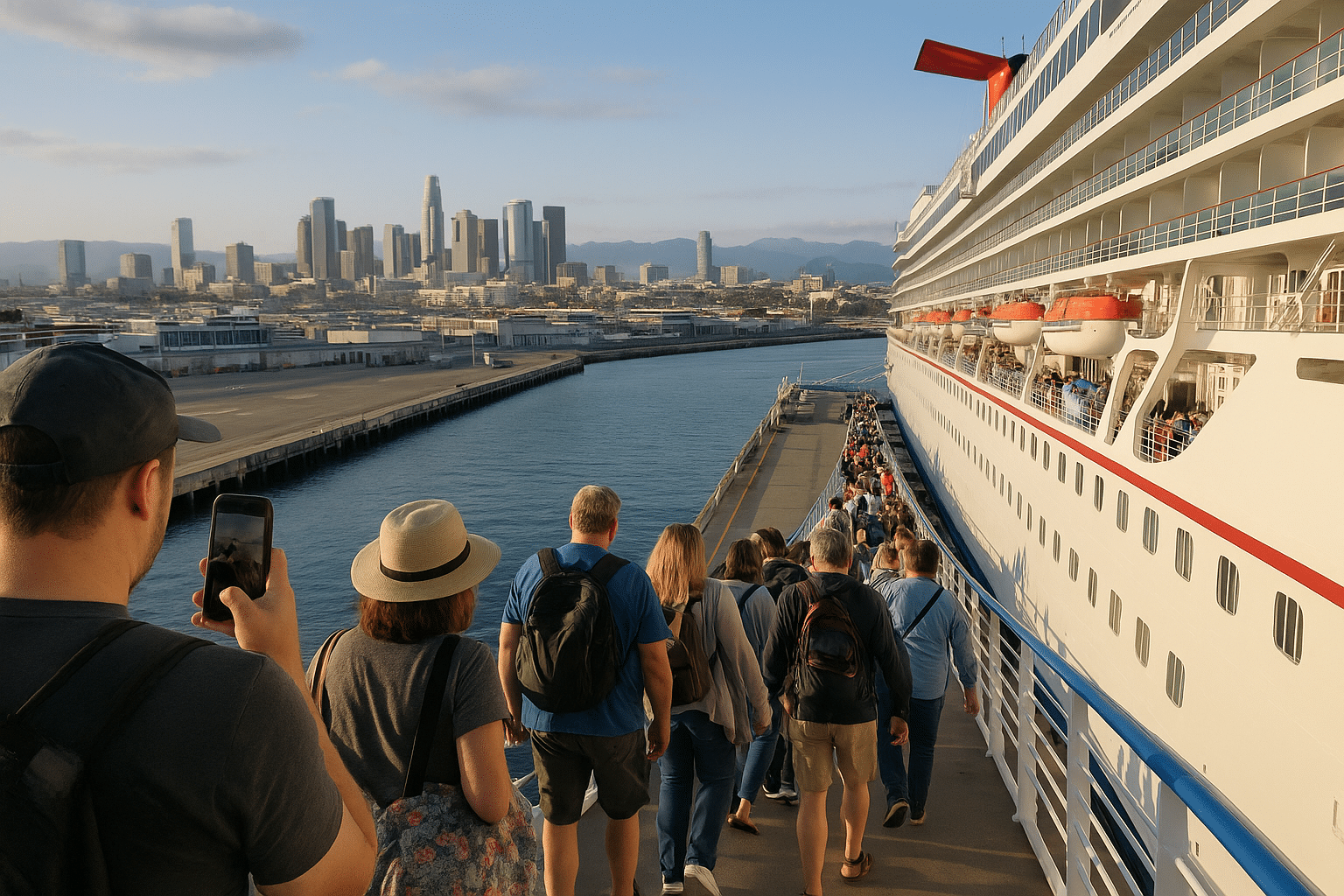Boarding a cruise ship in Los Angeles