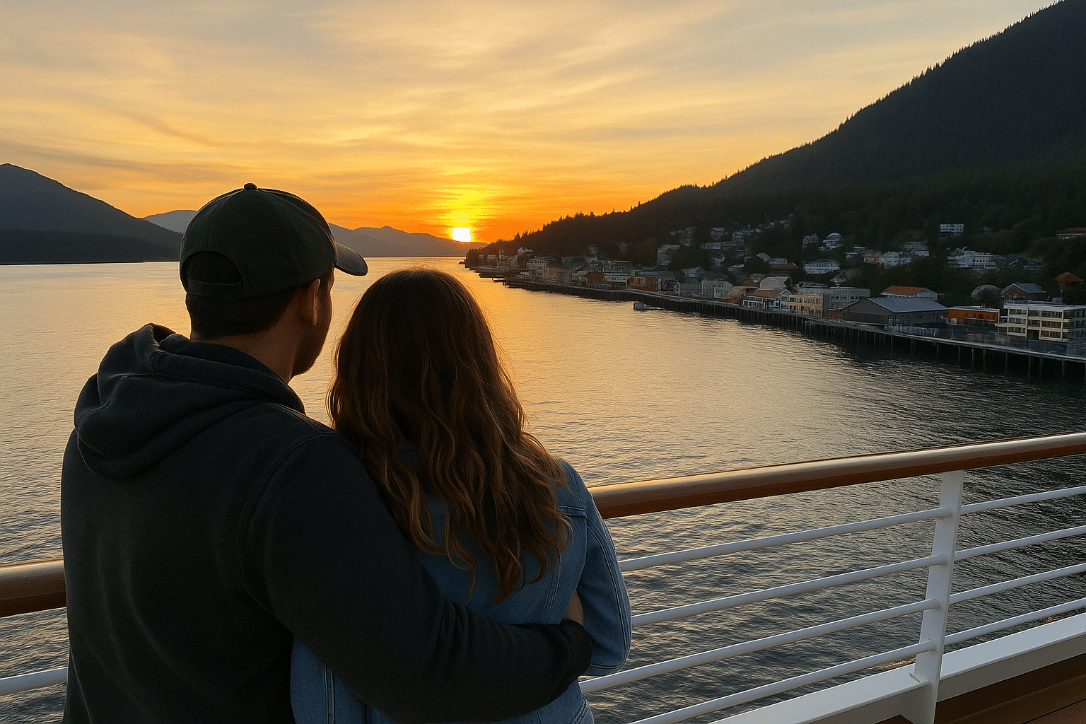 Sunset view from a cruise ship in Ketchikan