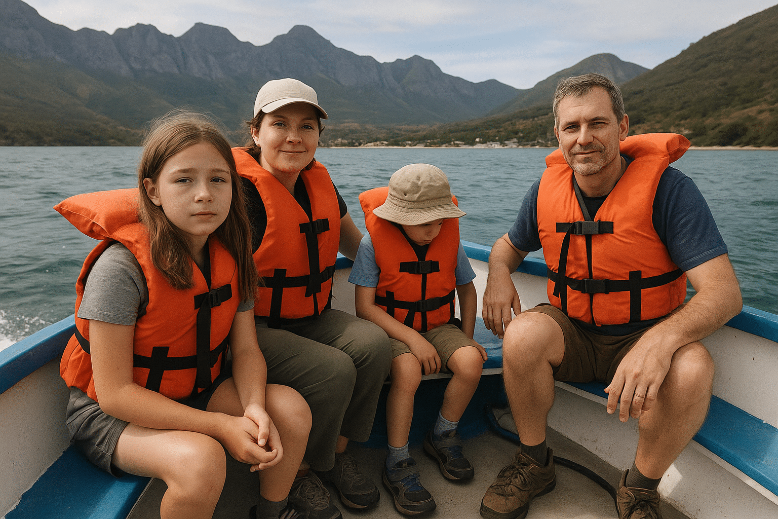 Family in life jackets ready for a shore excursion