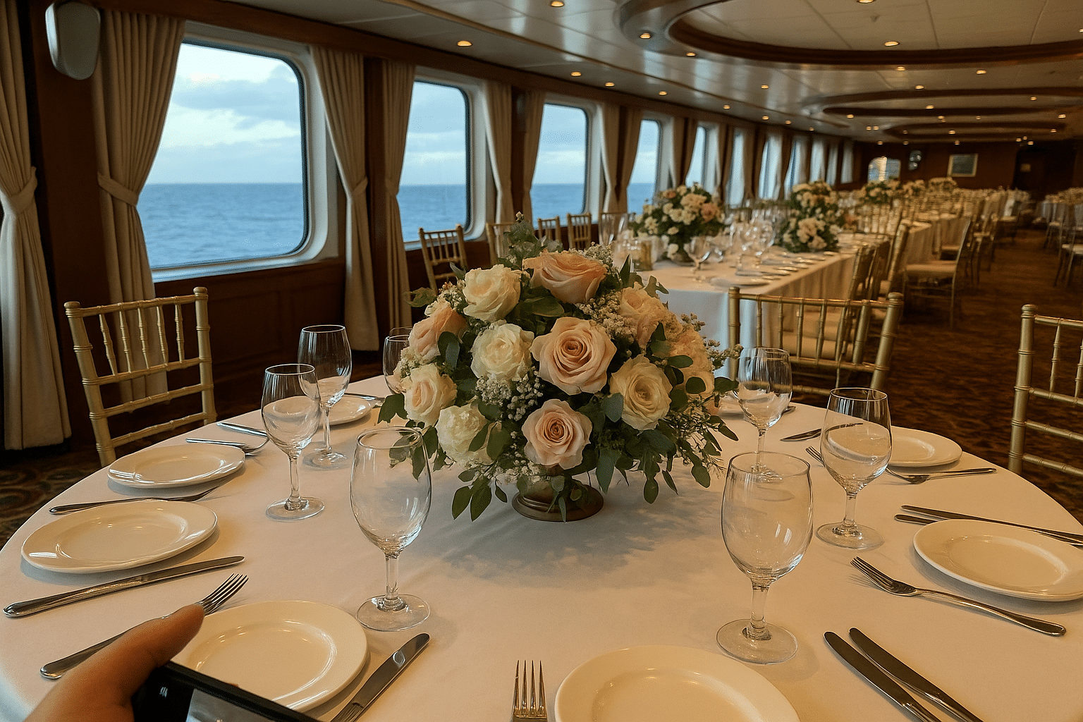 Cruise ship wedding reception setup