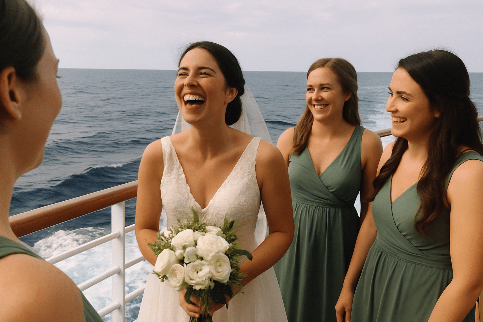Bride and bridesmaids enjoying pre-wedding moments.