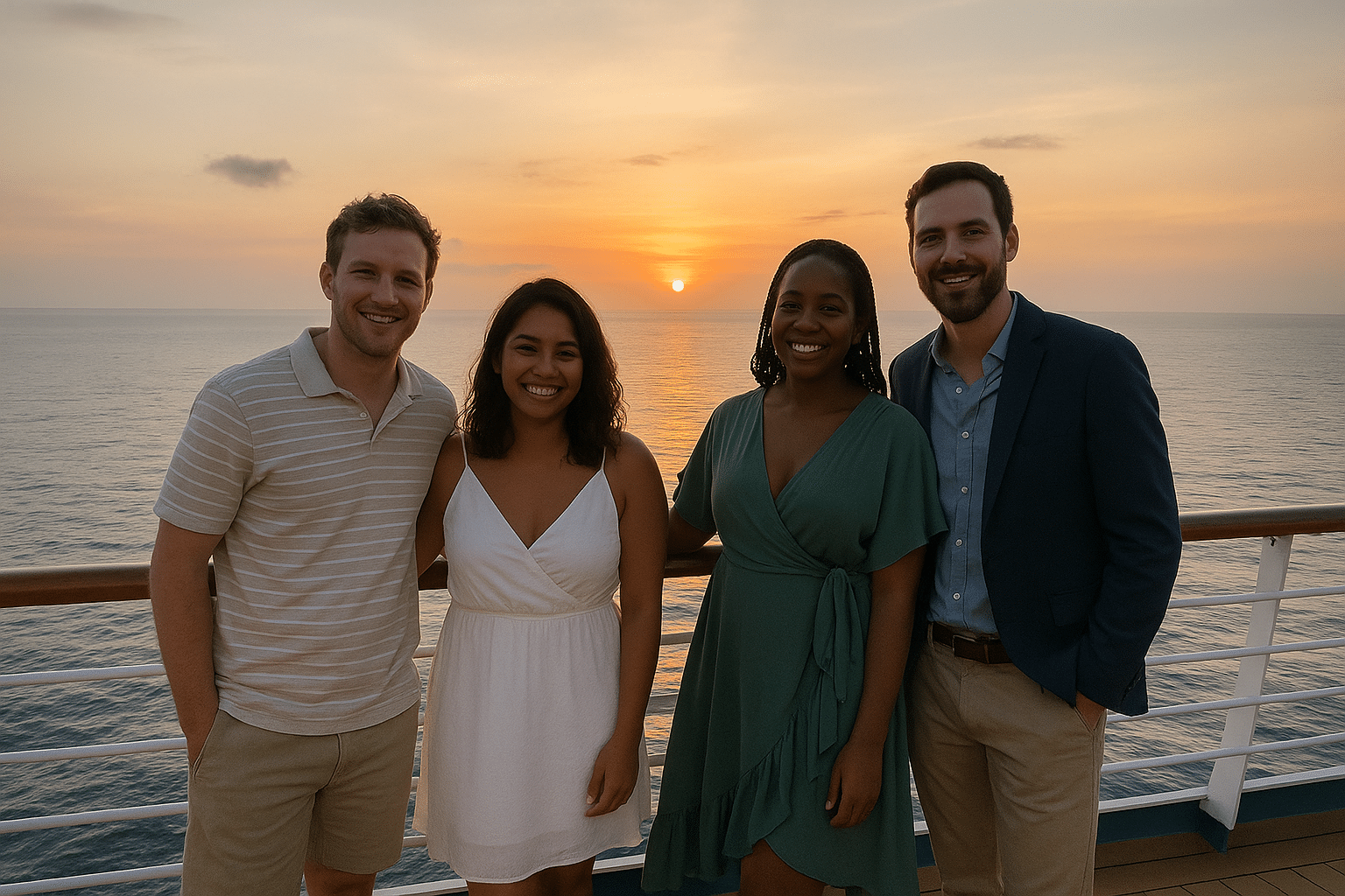 Cruise club members enjoying sunset on deck