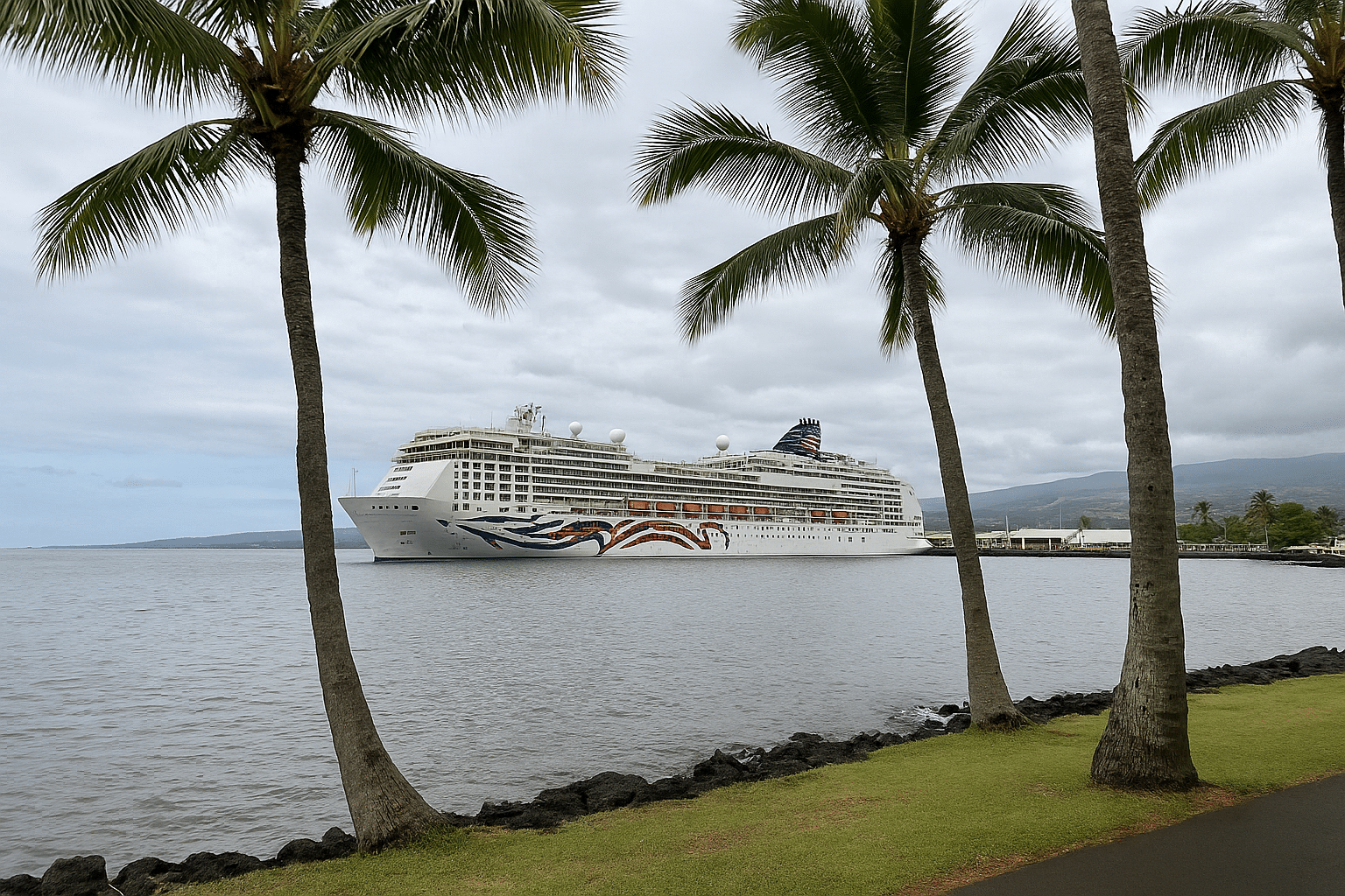 Cruise ship at a Hawaiian harbor