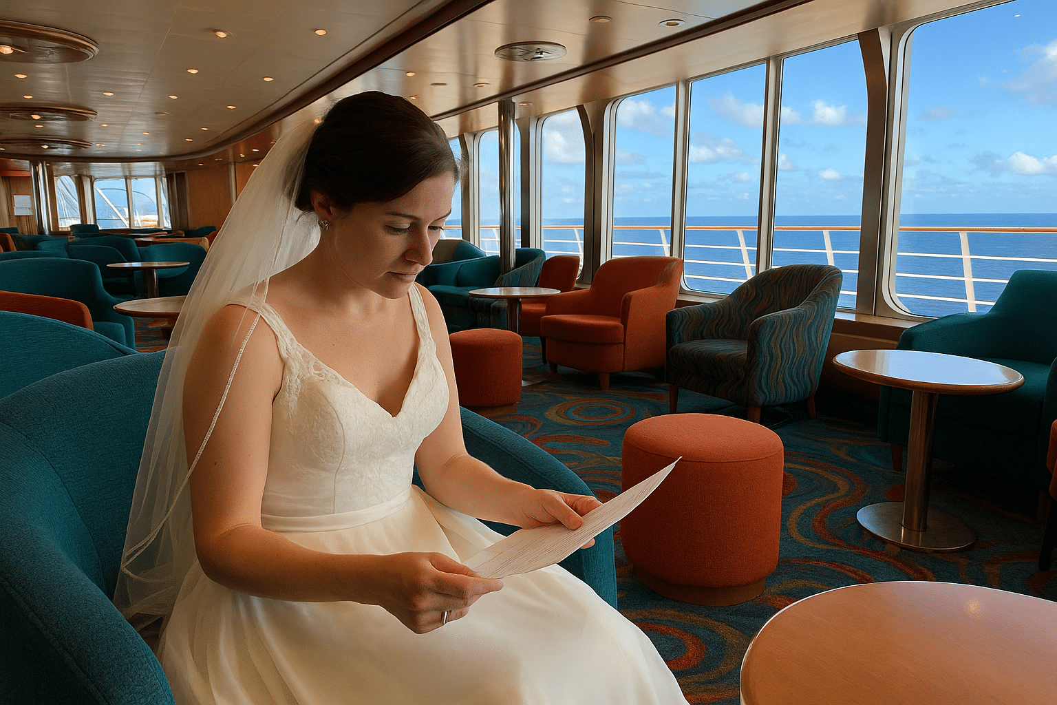 Bride preparing for cruise wedding