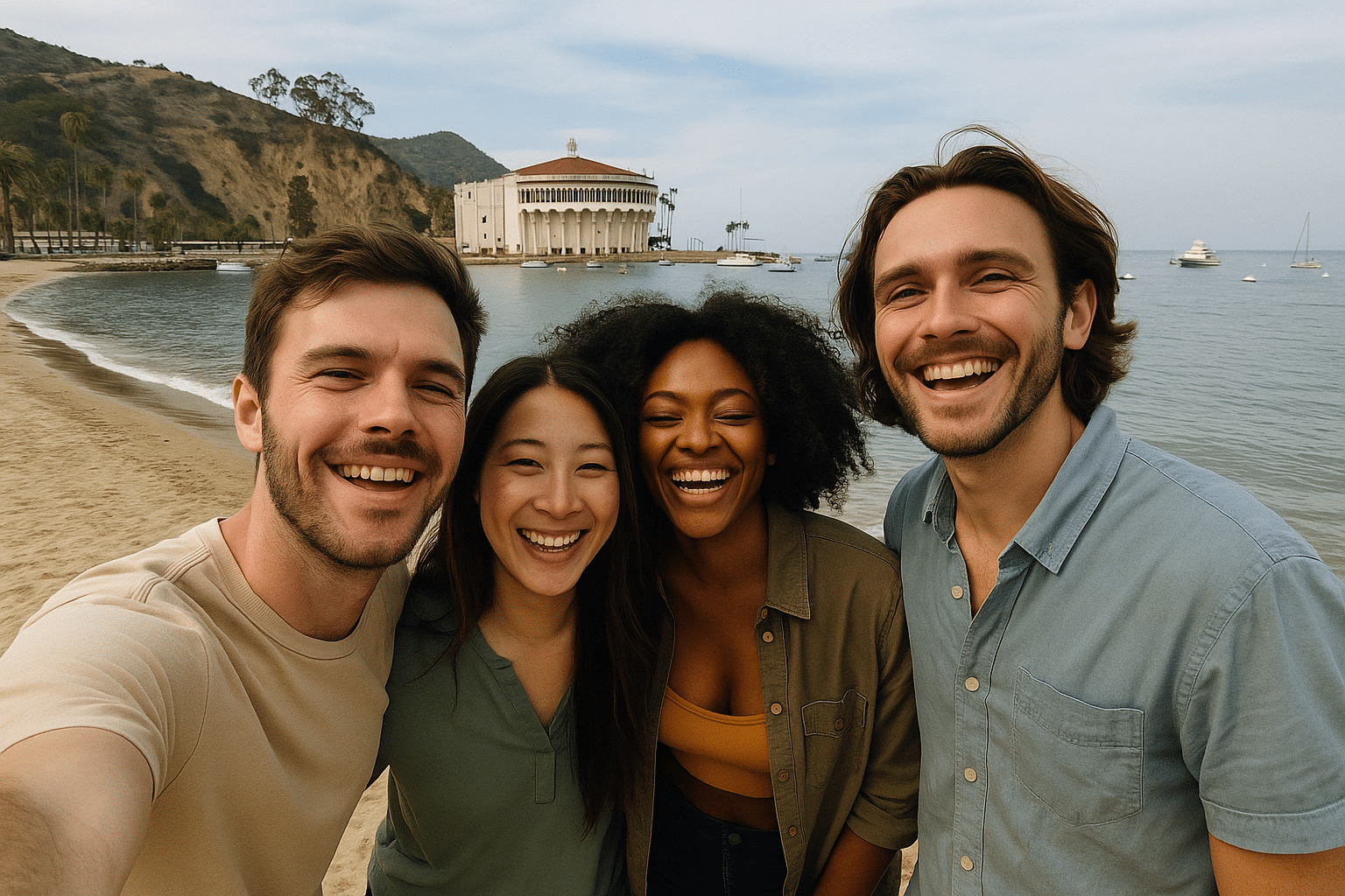 Friends enjoying Catalina Island beach