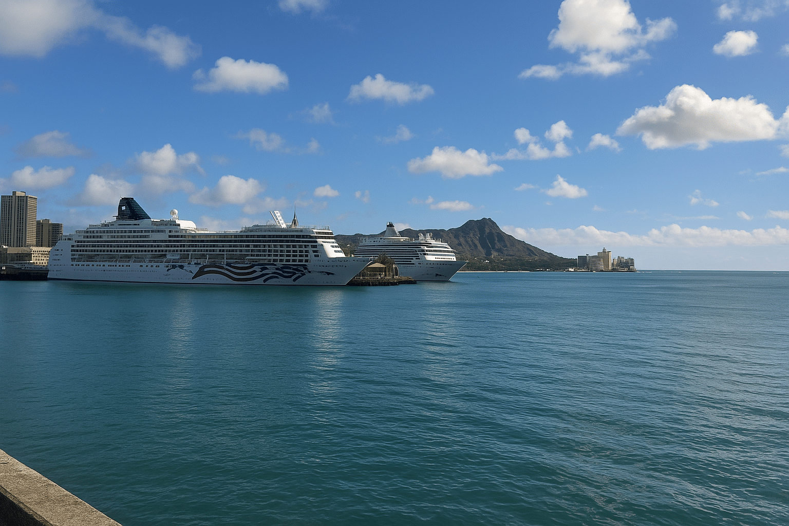 Honolulu harbor with Diamond Head
