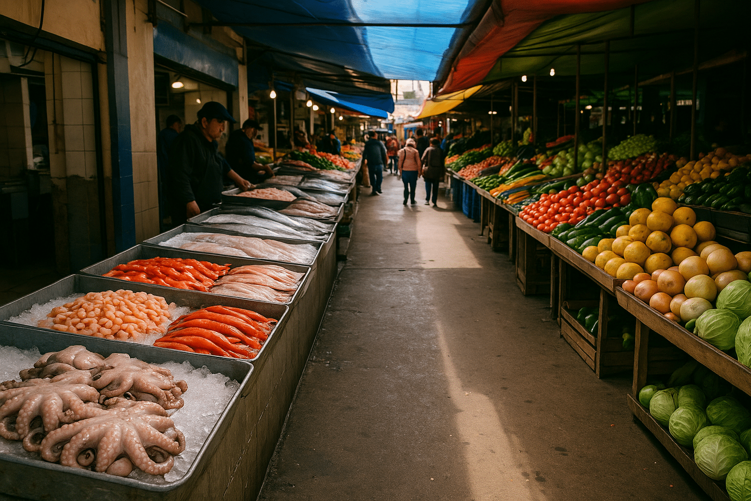 Ensenada local market with seafood